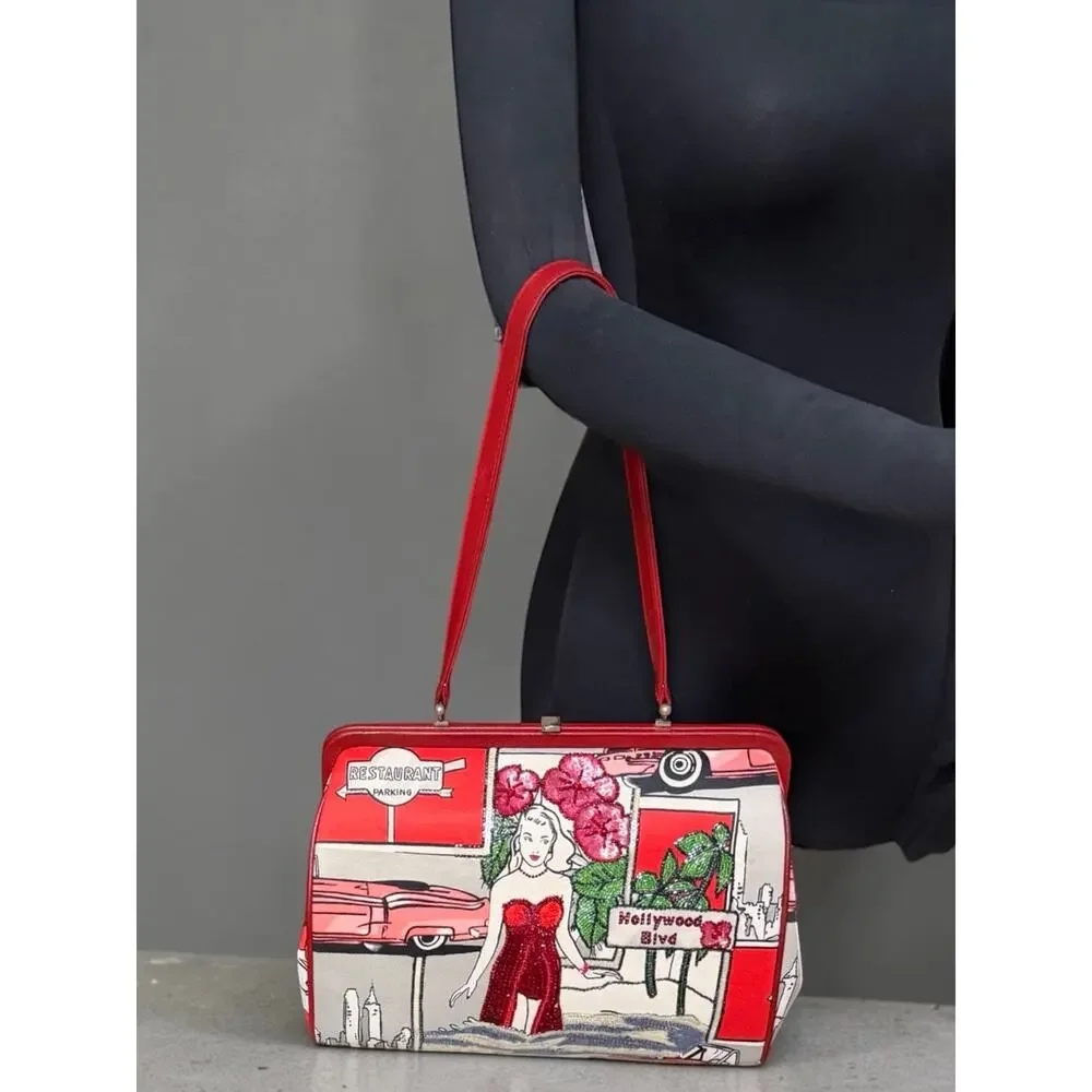 Y2K Isabella Fiore Hollywood Pop Art Beaded Satchel Frame Bag